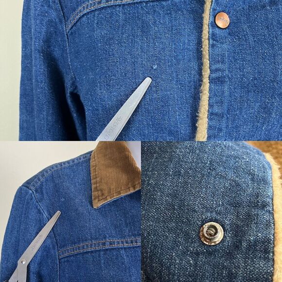 Vintage 60's-70's Maverick Denim Bluebell Sherpa Lined Jacket Mens Chore Coat - Picture 9 of 17
